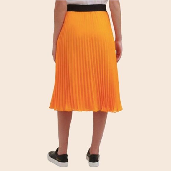 DKNY Orange Stretch Midi Accordion Pleat Skirt Size Medium - Picture 2 of 9